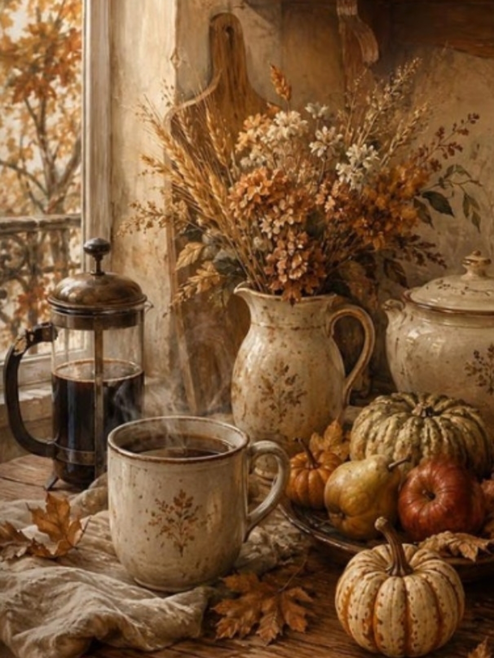 Autumn Ceramic Mug with Rustic Pumpkin 8x10 Print